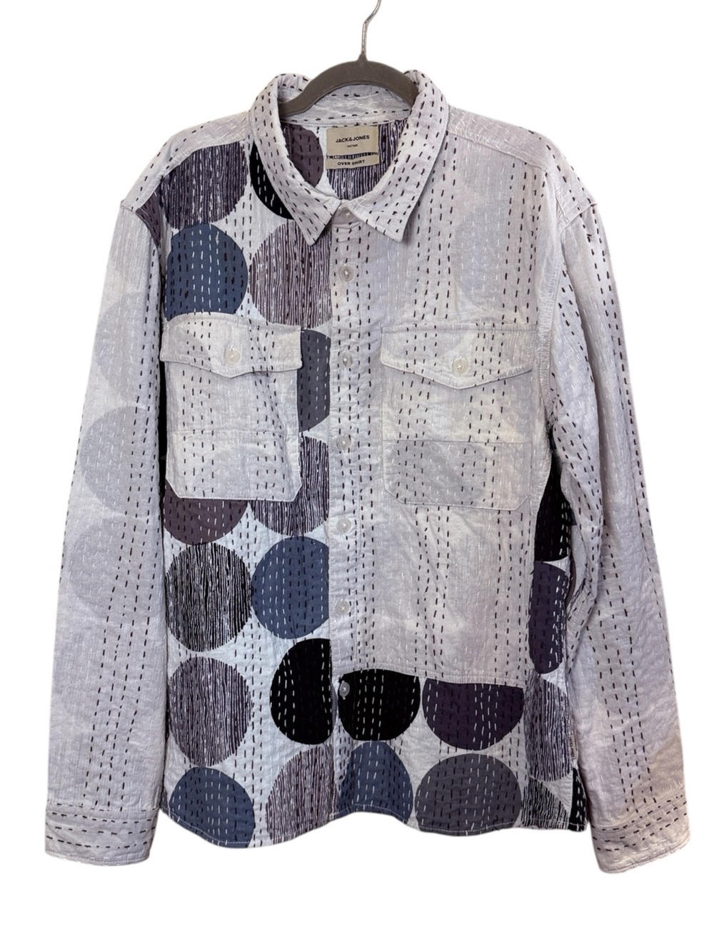 Jack & Jones Men’s Cotton Kantha Style Artsy Geometric Overshirt Sz XXL